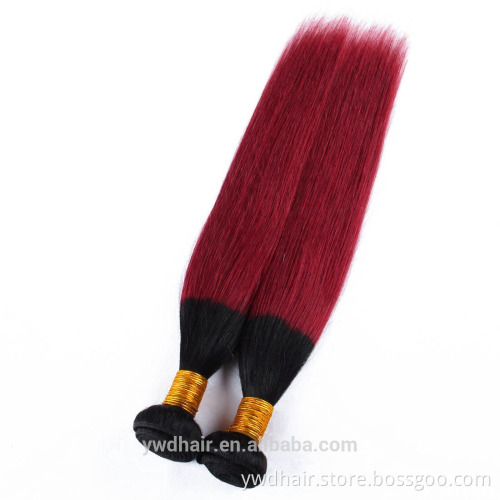 Grade 7a virgin hair Pervian straight ombre bundles hair weaves 1B/red color